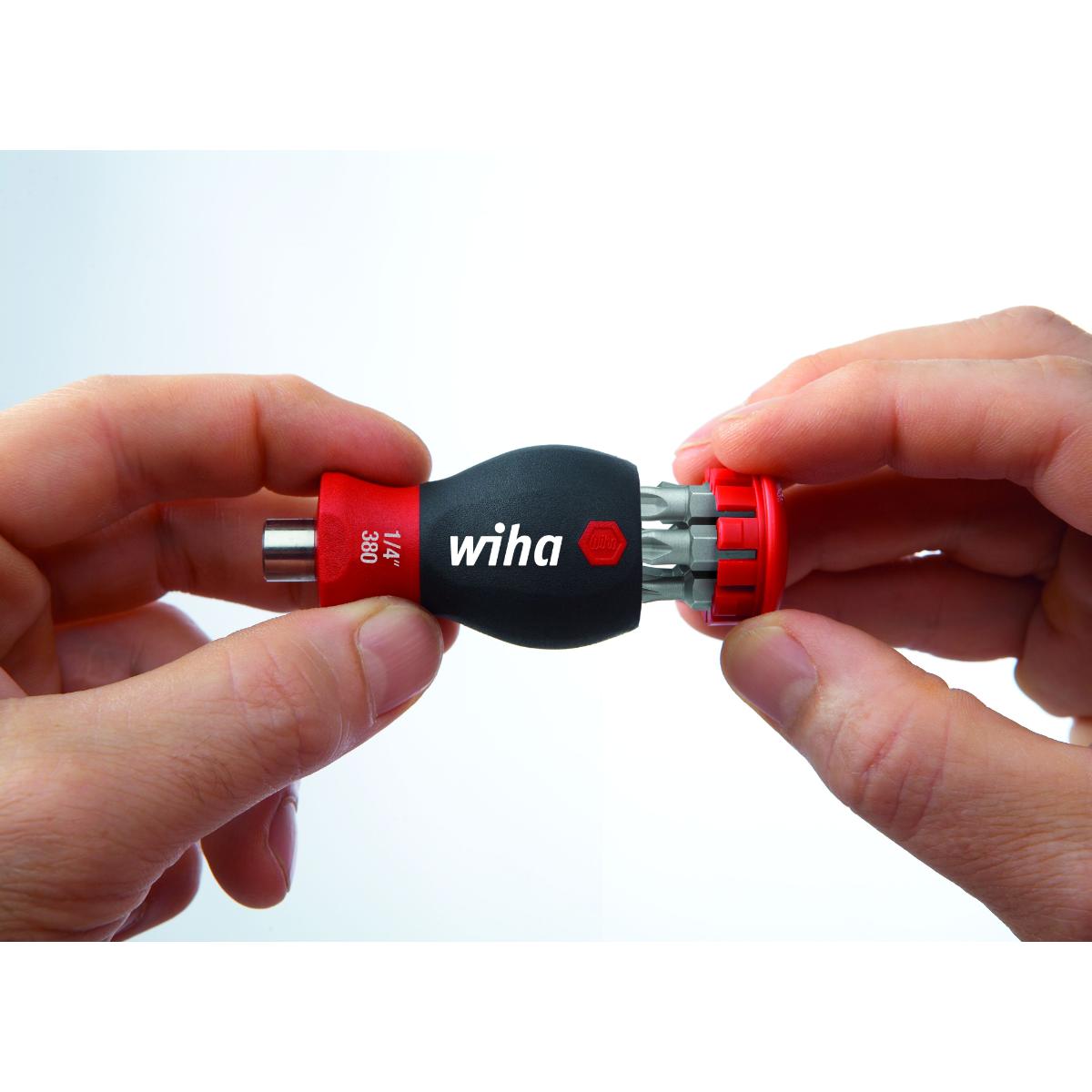 Wiha Schraubendreher mit Bit Magazin magnetisch Pozidriv, Phillips mit 6 Bits, Stubby, 1/4 zoll in SB-Kartonverpackung