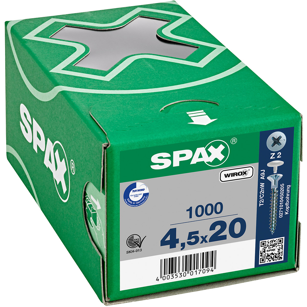 SPAX-S Senkkopf Fräsrippen Kopfbohrung 2,5mm Kreuzschlitz Z2 Vollgewinde WIROX, 1000 Stück