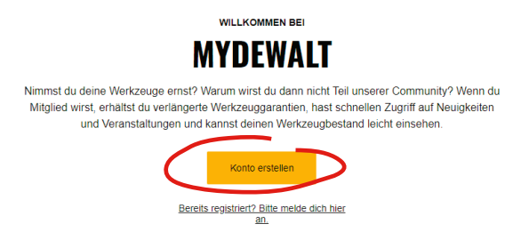 Dewalt Kontoerstellung