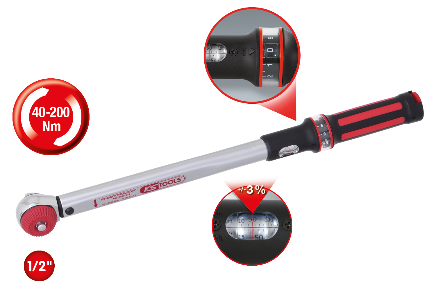 KS Tools 1/2" Drehmomentschlüssel 40-200 Nm mit Quick-Lock
