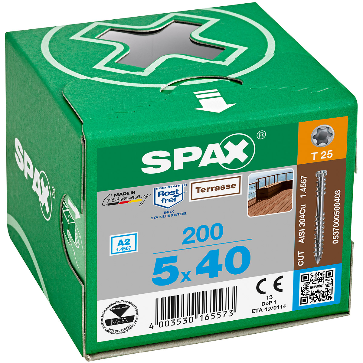 SPAX Terrasse A2 Zylinderkopf T-Star Plus T25 Fixiergewinde Cut, 200 Stück