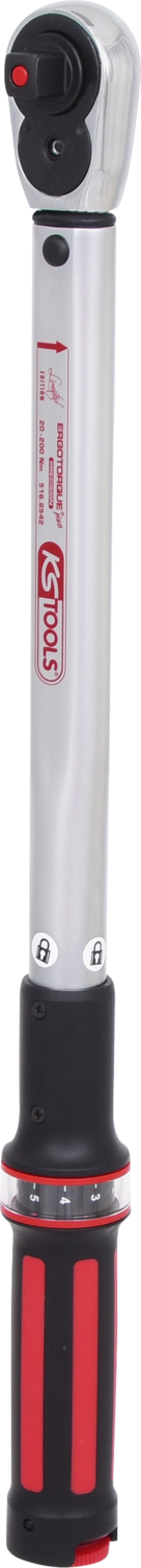 KS Tools 1/2" ERGOTORQUE®precision Ratschen-Drehmomentschlüssel, 40-200Nm, rot