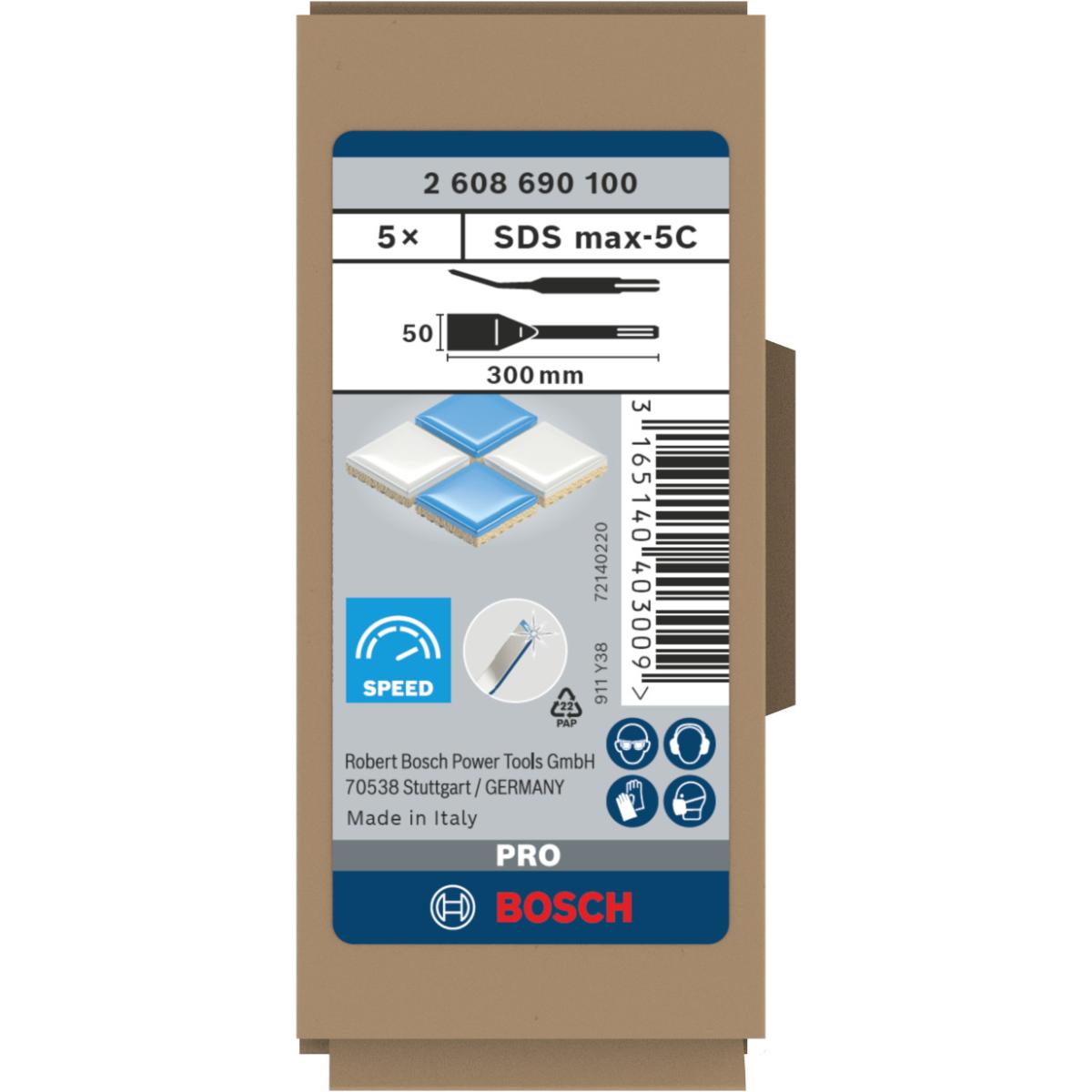 Bosch PRO Fliesenmeißel mit SDS max-Aufnahme, 300 x 50 mm, 5er-Pack