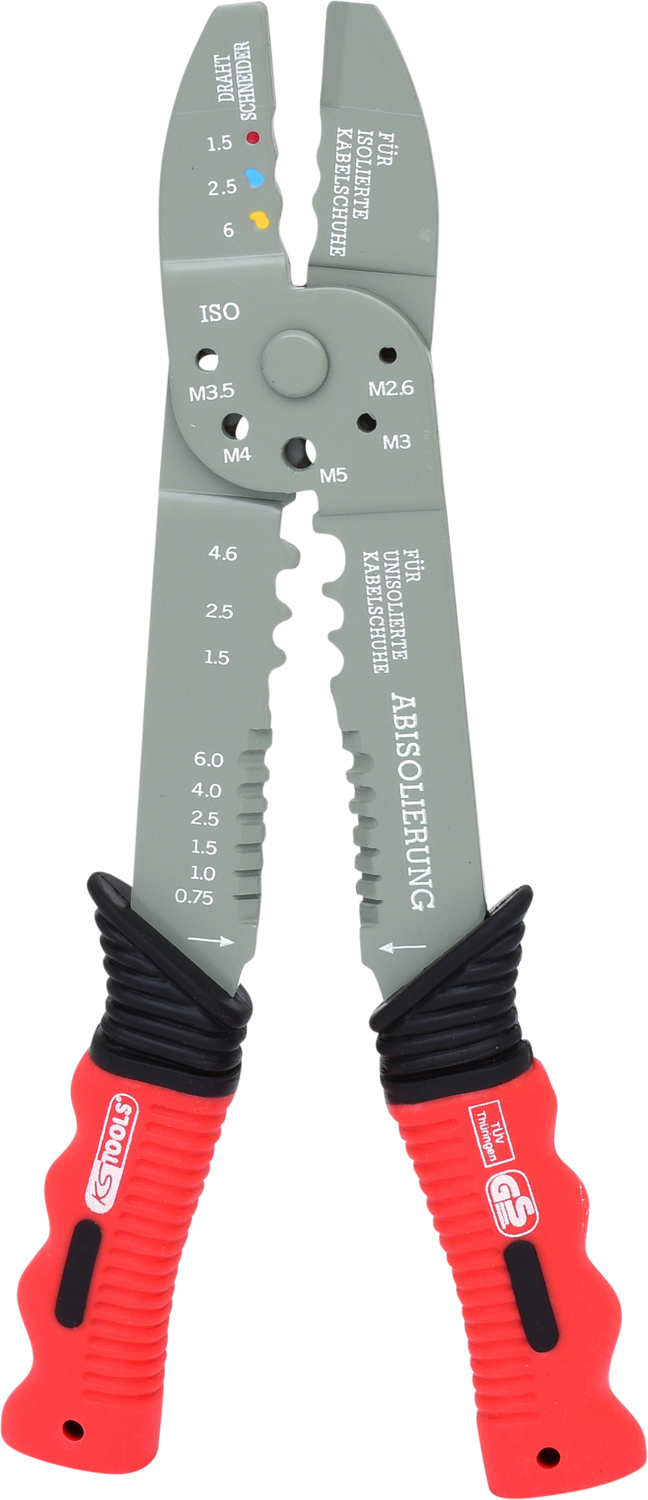 KS Tools Multifunktions-Crimpzange für isolierte und unisolierte Kabelschuhe, 220mm