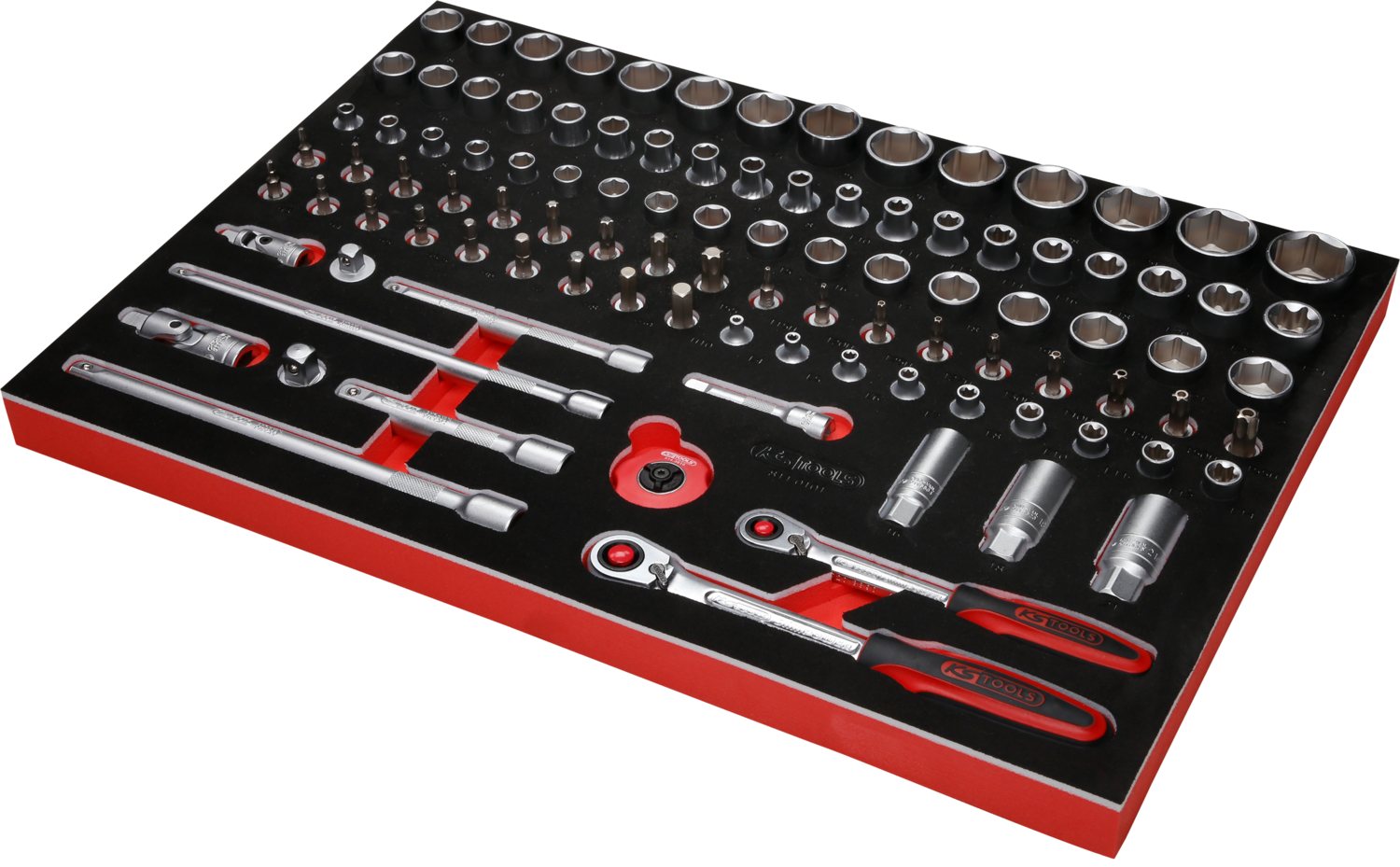 KS Tools 3-8'' + 1-2'' Steckschlüssel-Satz in Schaumstoffeinlage, 101-tlg