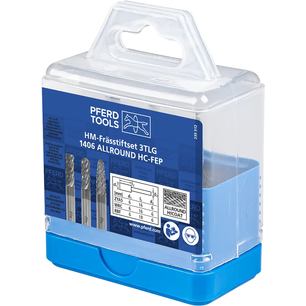 PFERD TOOLS Hartmetall Hochleistungsfrässtift Set 1406 ALLROUND 3-tlg. Ø 6mm Schaft-Ø 6mm HICOAT beschichtet beschichtet universal grob