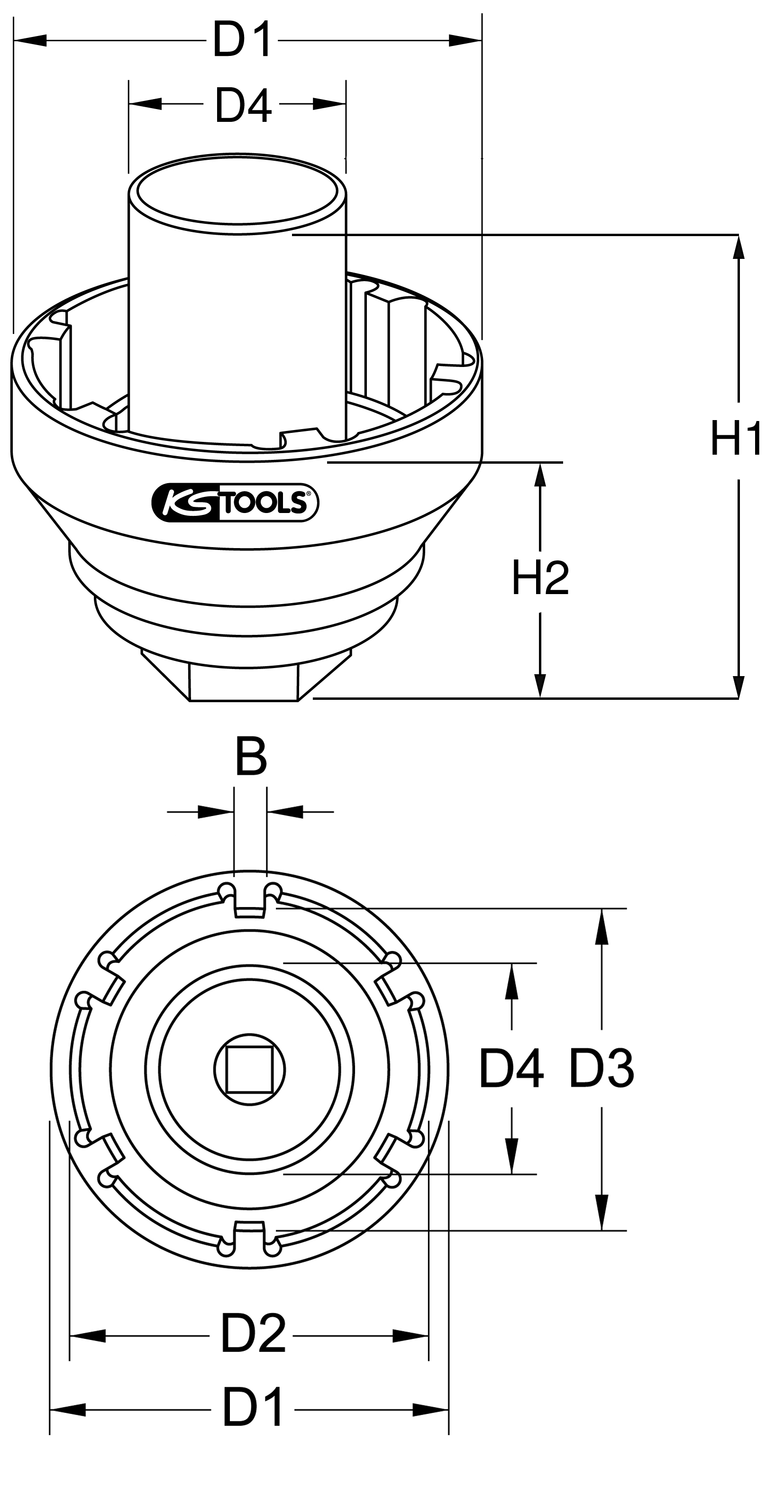 KS Tools 3/4" Nutmuttern-Schlüssel mit 6 Zapfen, Führungsrohr für Mercedes-Trailer-Achsen, Innenzapf
