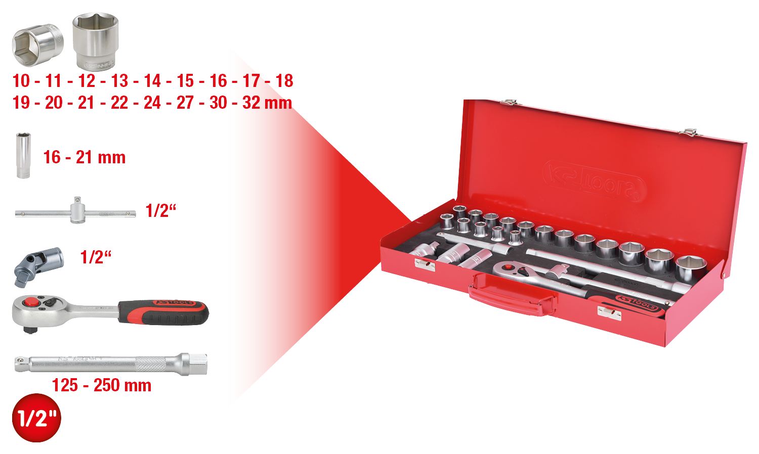 KS Tools 1/2" Steckschlüssel-Satz, 24-tlg 6-kant