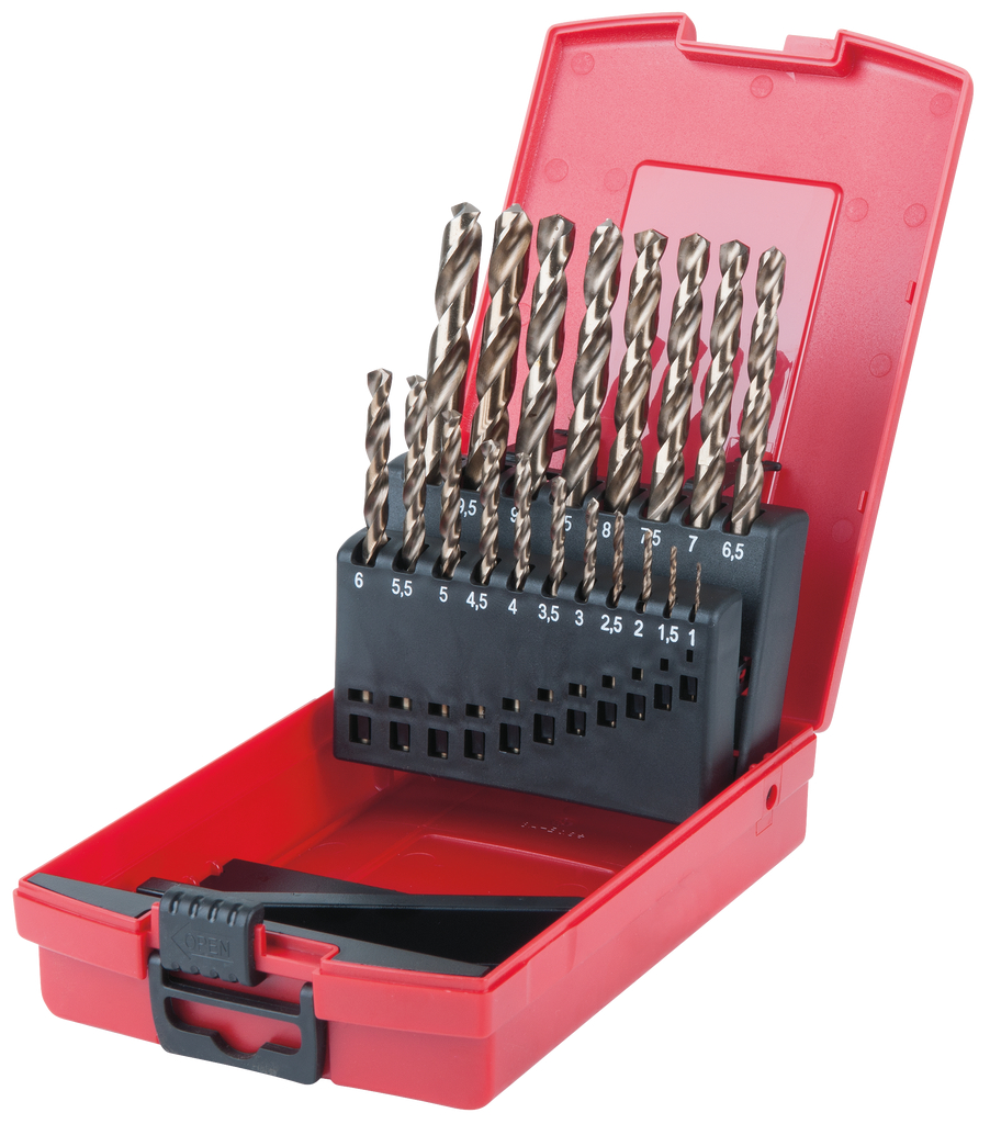 KS Tools HSS-G Co 5 Spiralbohrer-Satz, Kunststoffkassette 19-tlg 1-10mm