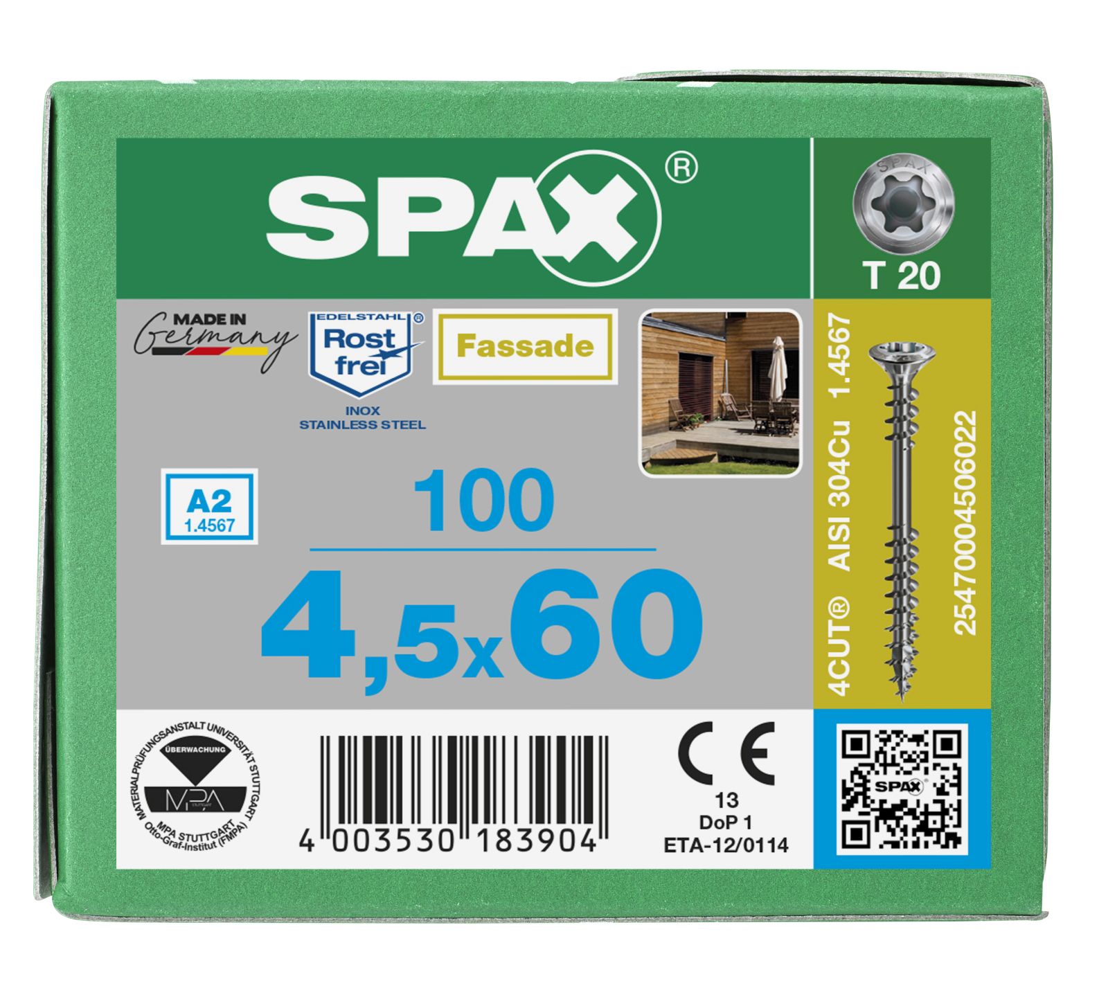 SPAX Fassadenschraube A2 Linsensenkkopf Klein 8mm starke Fräsrippen T-Star Plus T20 Fixiergewinde 4C