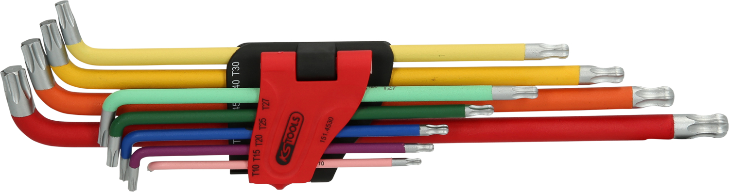 KS Tools Kugelkopf-Torx-Winkelstiftschlüssel-Satz, extra lang und 108° abgewinkelt, 9-tlg
