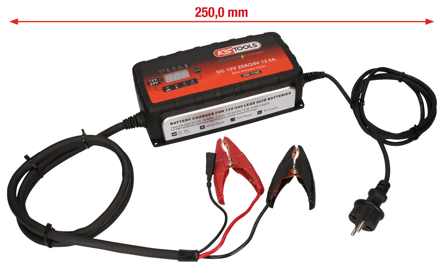 KS Tools 12V + 24V SMARTcharger Hochfrequenz-Batterieladegerät 25A-12,5A