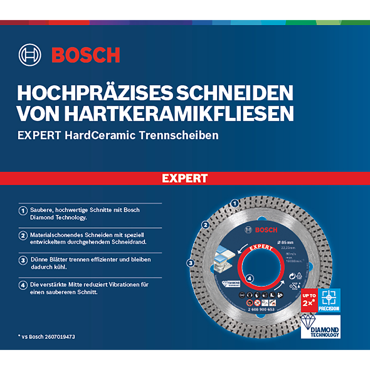 Bosch EXPERT HardCeramic Diamanttrennscheiben für kleine Winkelschleifer, Bohrungsdurchmesser (mm):2