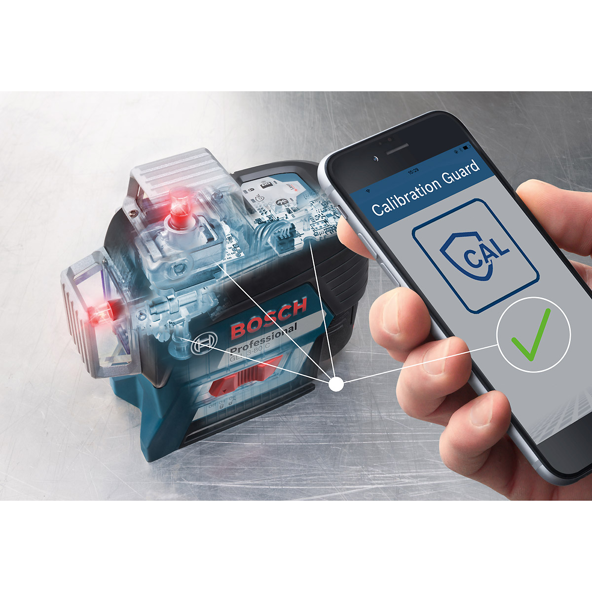 Bosch Linienlaser GLL 3-80 C, mit 4 x 1,5-V-LR6-(AA)-Batterien, Akku-Adapter