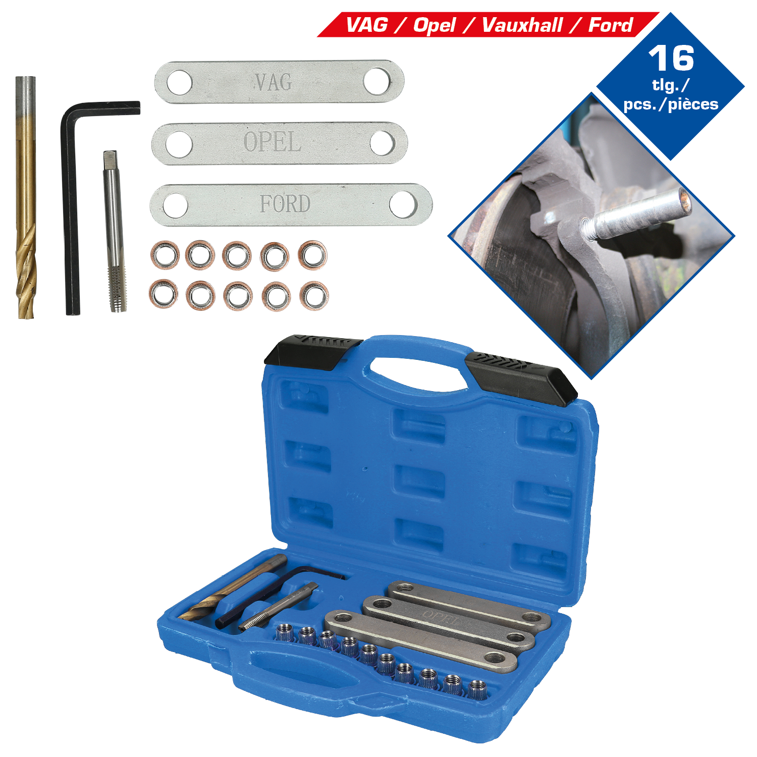 Brilliant Tools Reparatursatz für Bremsgewinde, M9 x 1,25, 16-tlg - BT701100