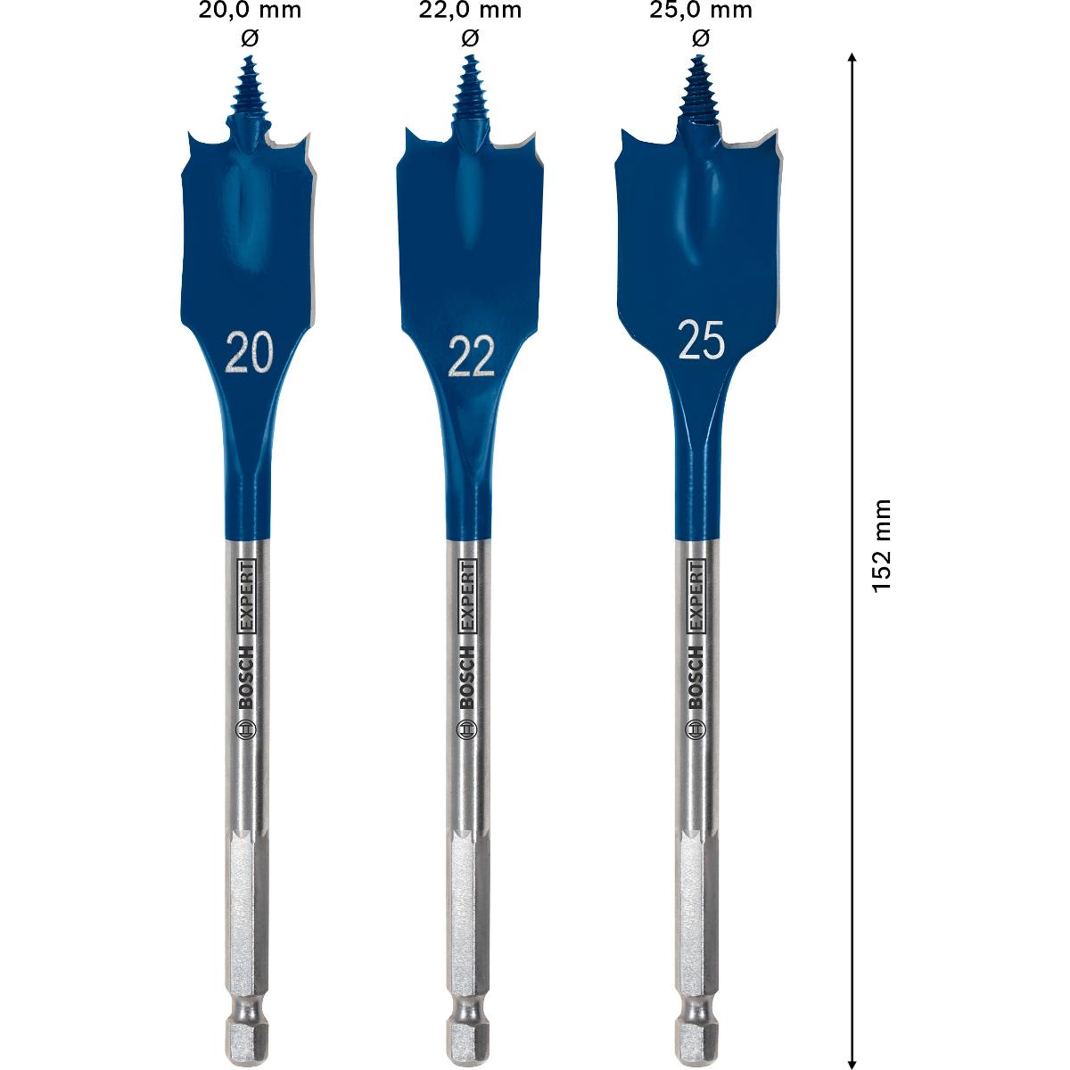 Bosch EXPERT Self Cut Speed Flachfräsbohrer-Set, 20/22/25 mm, 3-Stück
