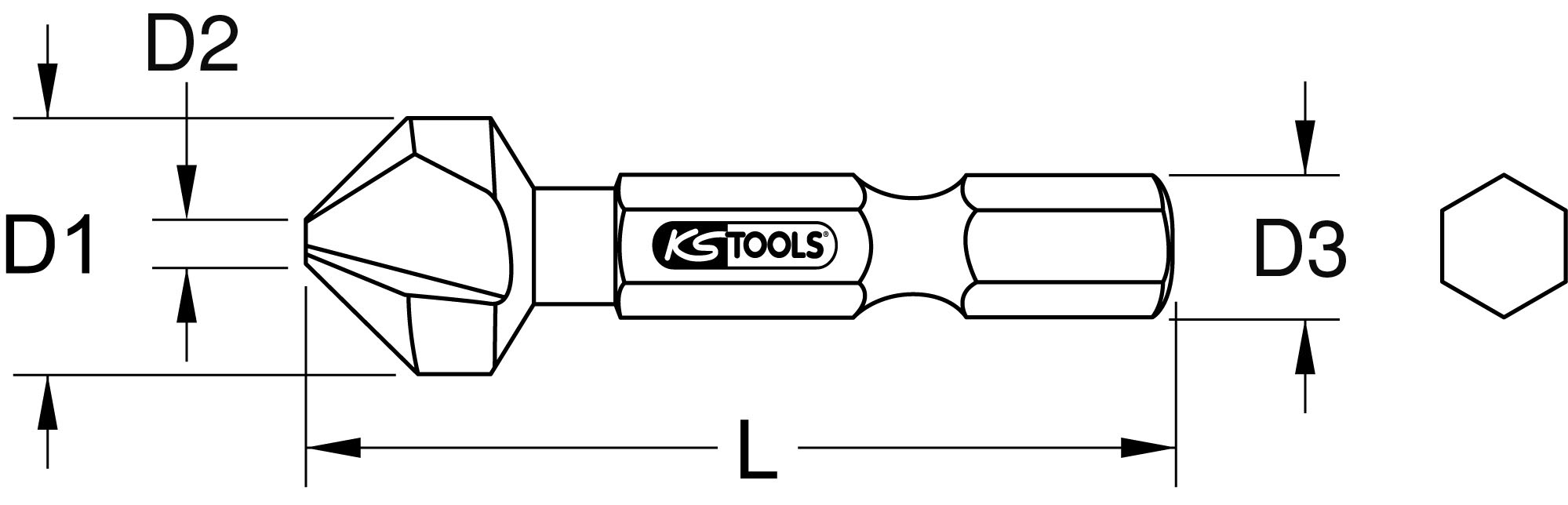 KS Tools 1/4" HSS Kegel- und Entgratsenker-Bit 90°