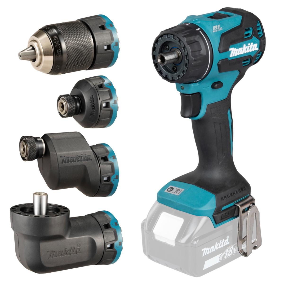 Makita Akku-Bohrschrauber mit Wechselkopfsystem inklusive 4-Kopfaufnahmen LXT 18V - DDF491ZJ01