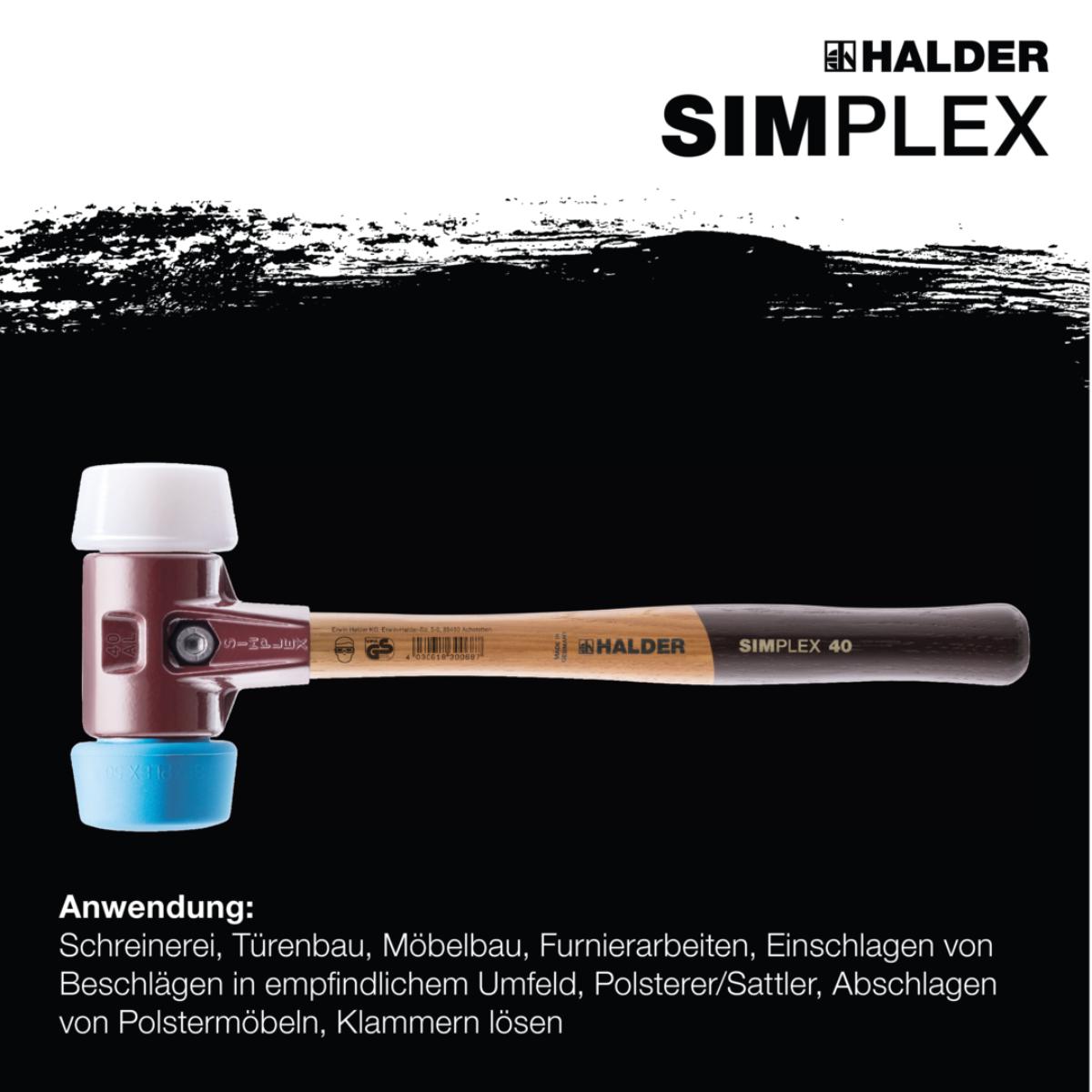 HALDER SIMPLEX - Schonhammer mit TE-Gehäuse und Holzstiel, Superplastik / TPE-soft