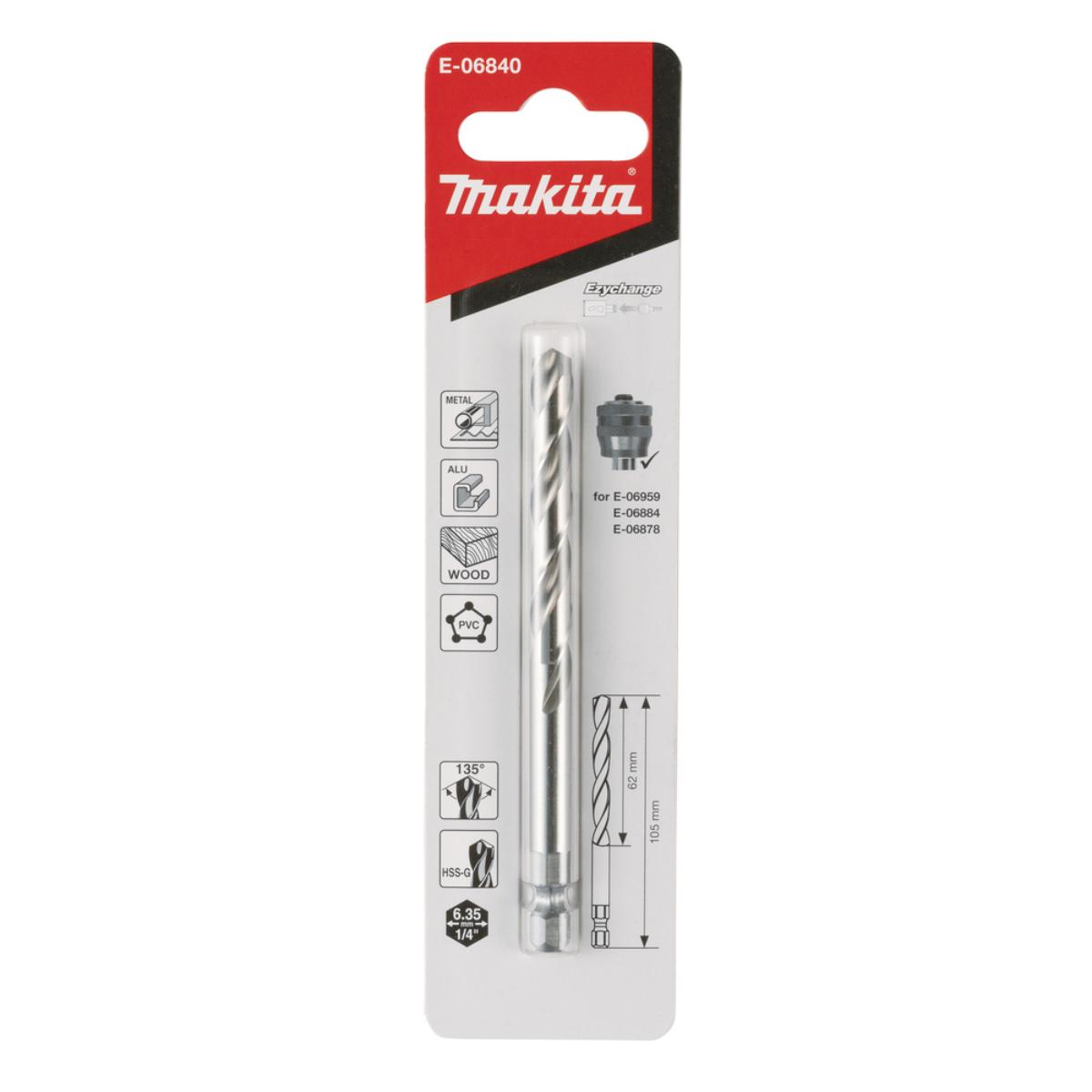 Makita EZYCHANGE TCT HSS-G Zentrierbohrer 1/4 Zoll Sechskantaufnahme - 105 mm lang - 135° Spitze