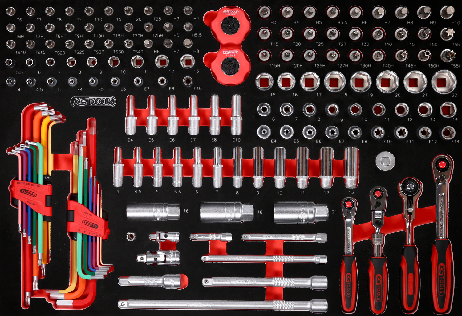 KS Tools 1-4'' + 3-8'' Steckschlüssel-Satz in Schaumstoffeinlage, 156-tlg