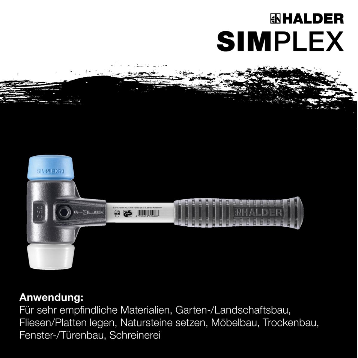 HALDER SIMPLEX - Schonhammer mit verstärktem Tempergussgehäuse und Fiberglasstiel, TPE-soft