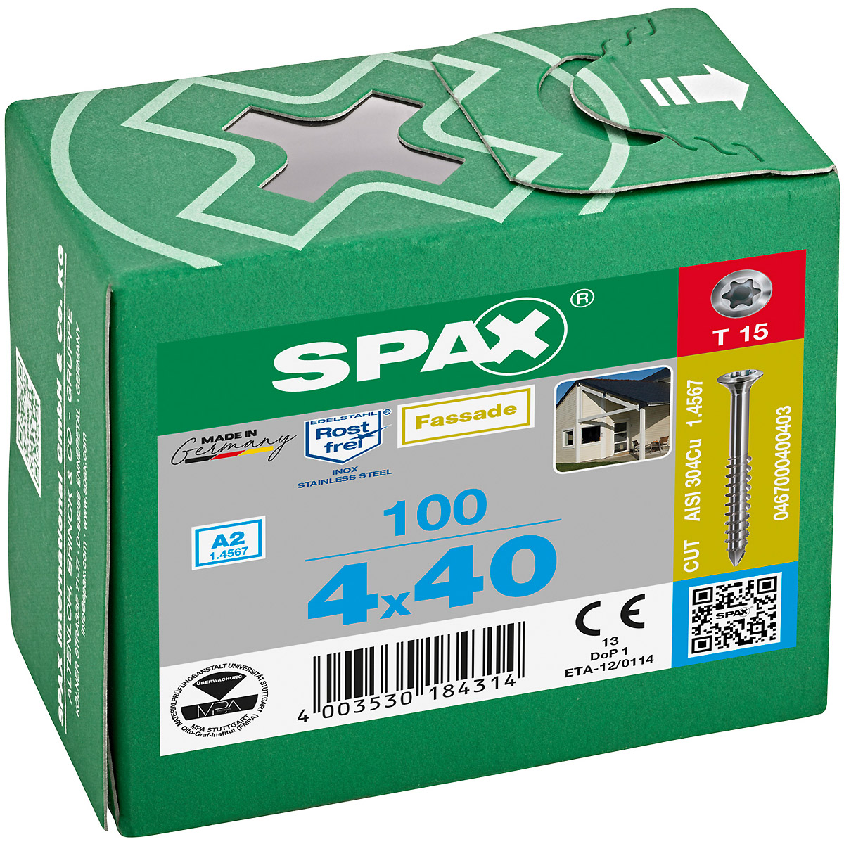 SPAX-S A2 Linsensenkkopf kleiner Kopf T-Star Plus T15 Teilgewinde Cut, 100 Stück