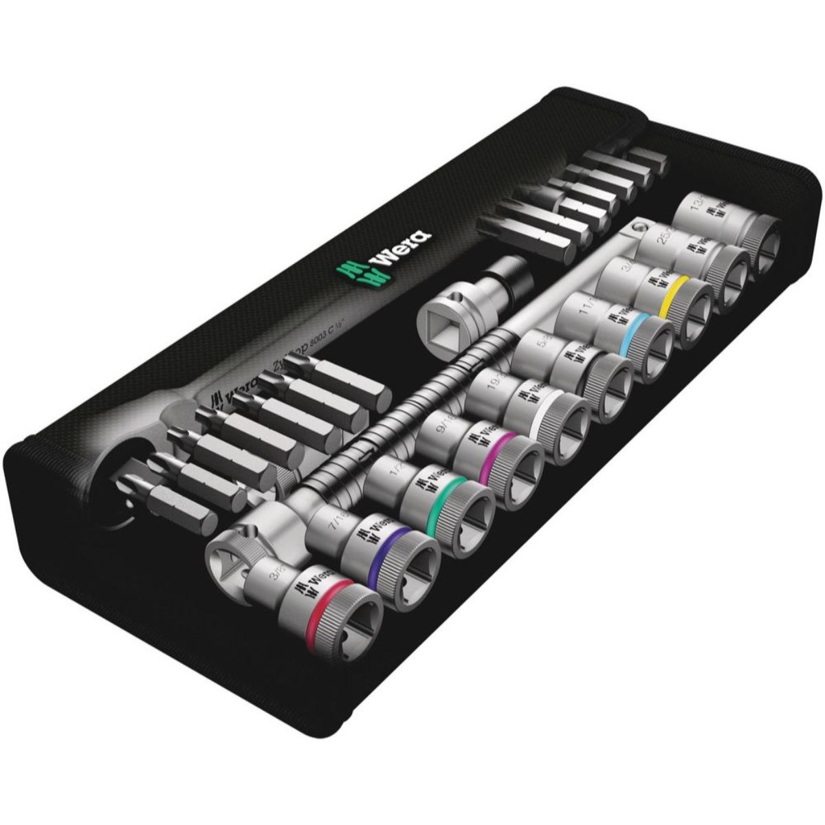 Wera 8100 SC 10 Zyklop Metal-Knarrensatz, Durchsteckvierkant, 1/2"-Antrieb, zöllig, 28-teilig