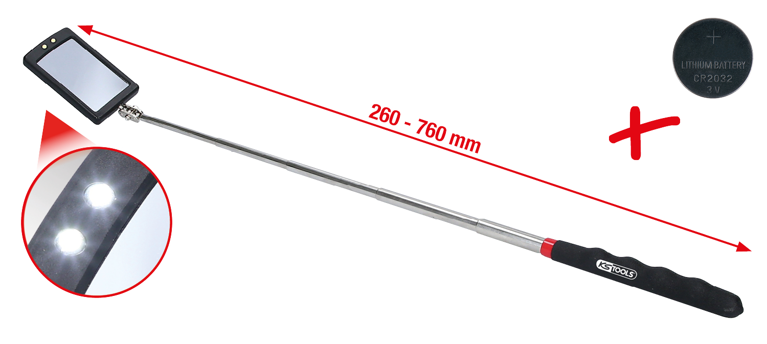 KS Tools Flexibler Inspektions-Spiegel mit Beleuchtung