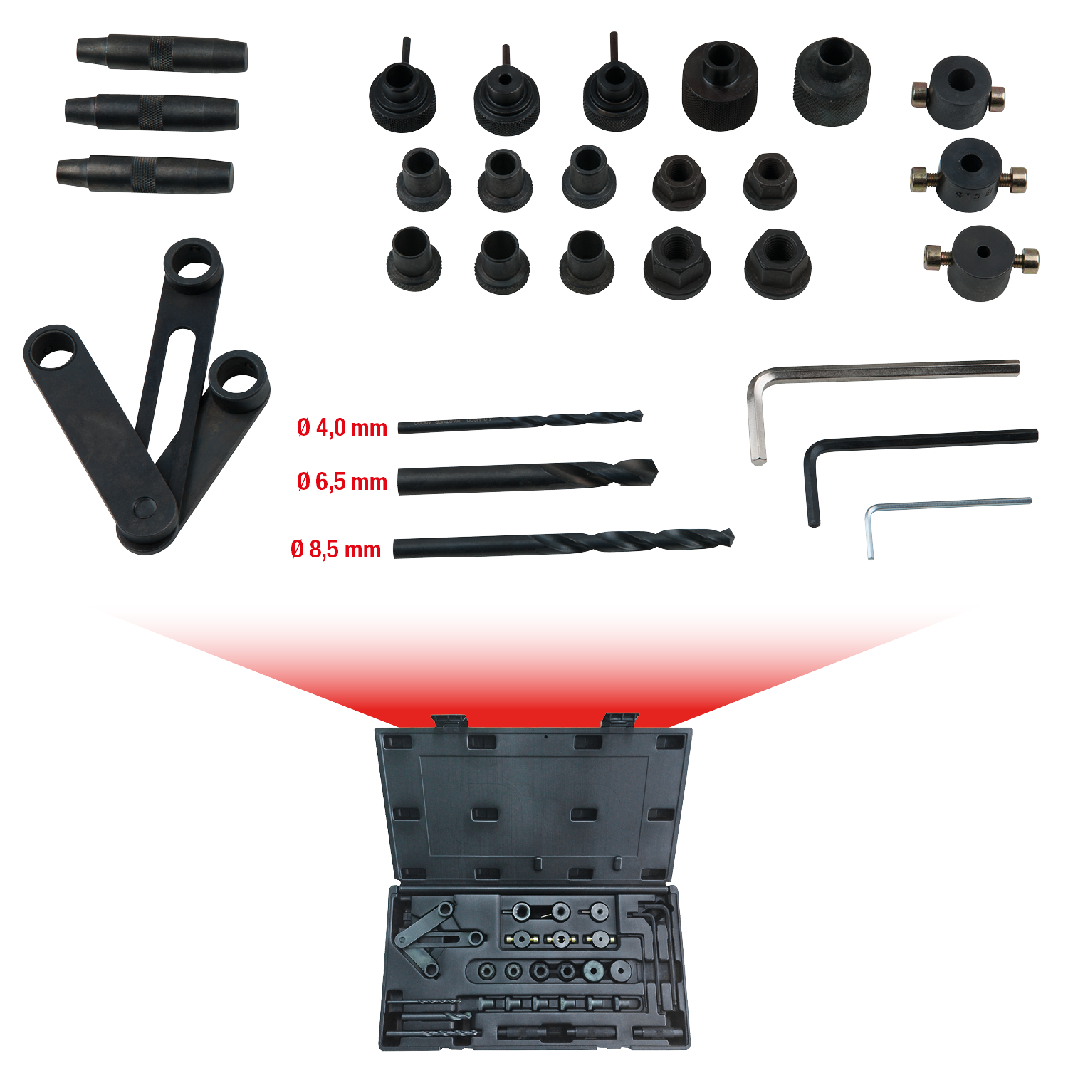 KS Tools Zylinderkopf-Bohrlehren-Satz, 28-tlg