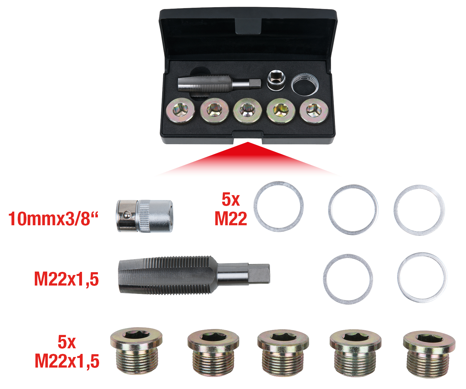 KS Tools Ölablassschrauben-Gewindereparatur-Satz, 12-tlg M22 x 1,5