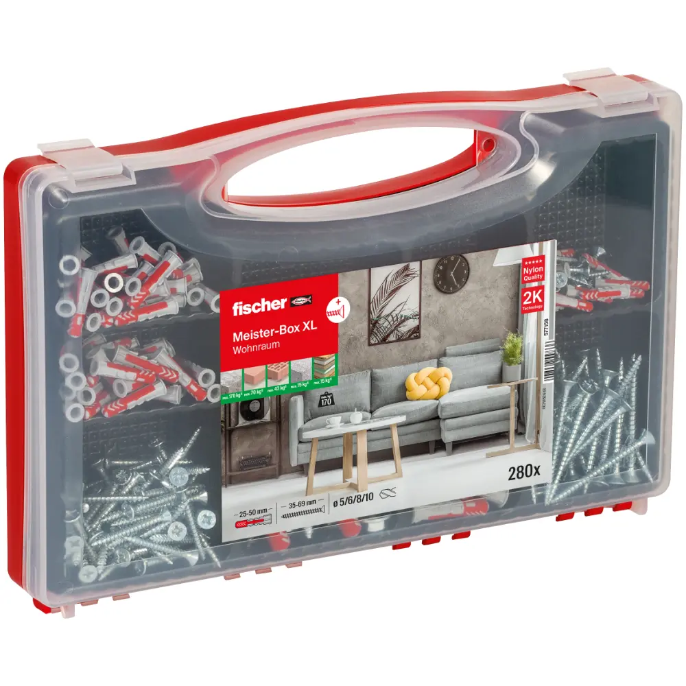Fischer Dübelsortiment Meister-Box XL Wohnraum + Schrauben (280 Teile)