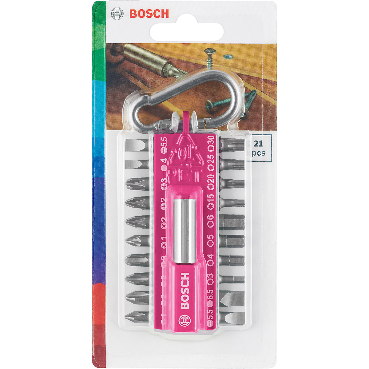 Bosch 21-teiliges Schrauberbit-Set mit Snap-hook, Pink