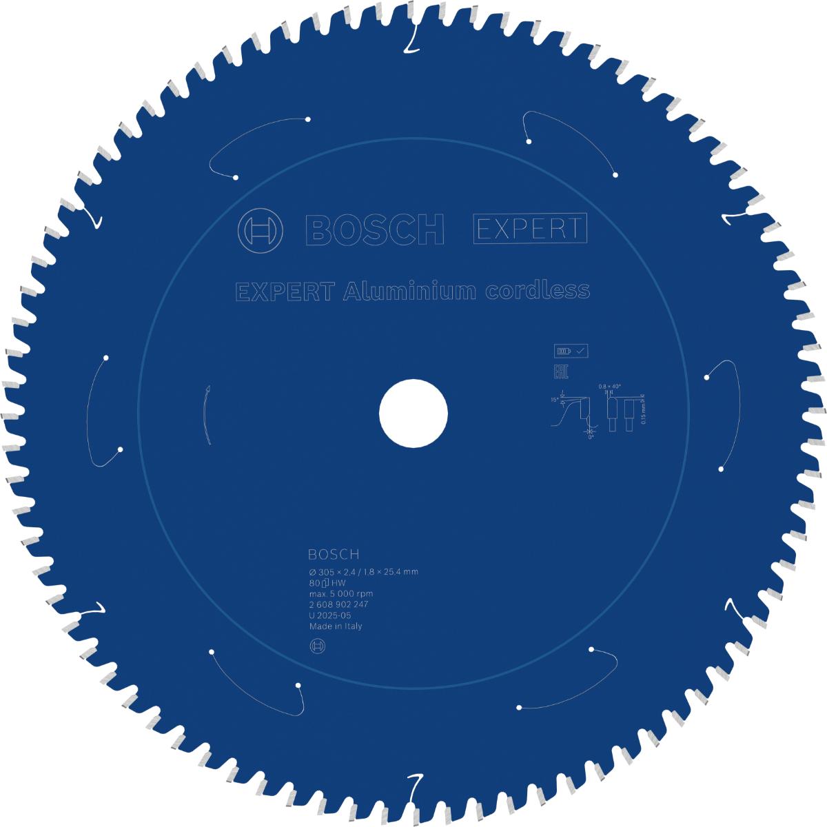 Bosch EXPERT Aluminium cordless Kreissägeblatt, 305 x 2,4/1,8 x 25,4 mm, Z80