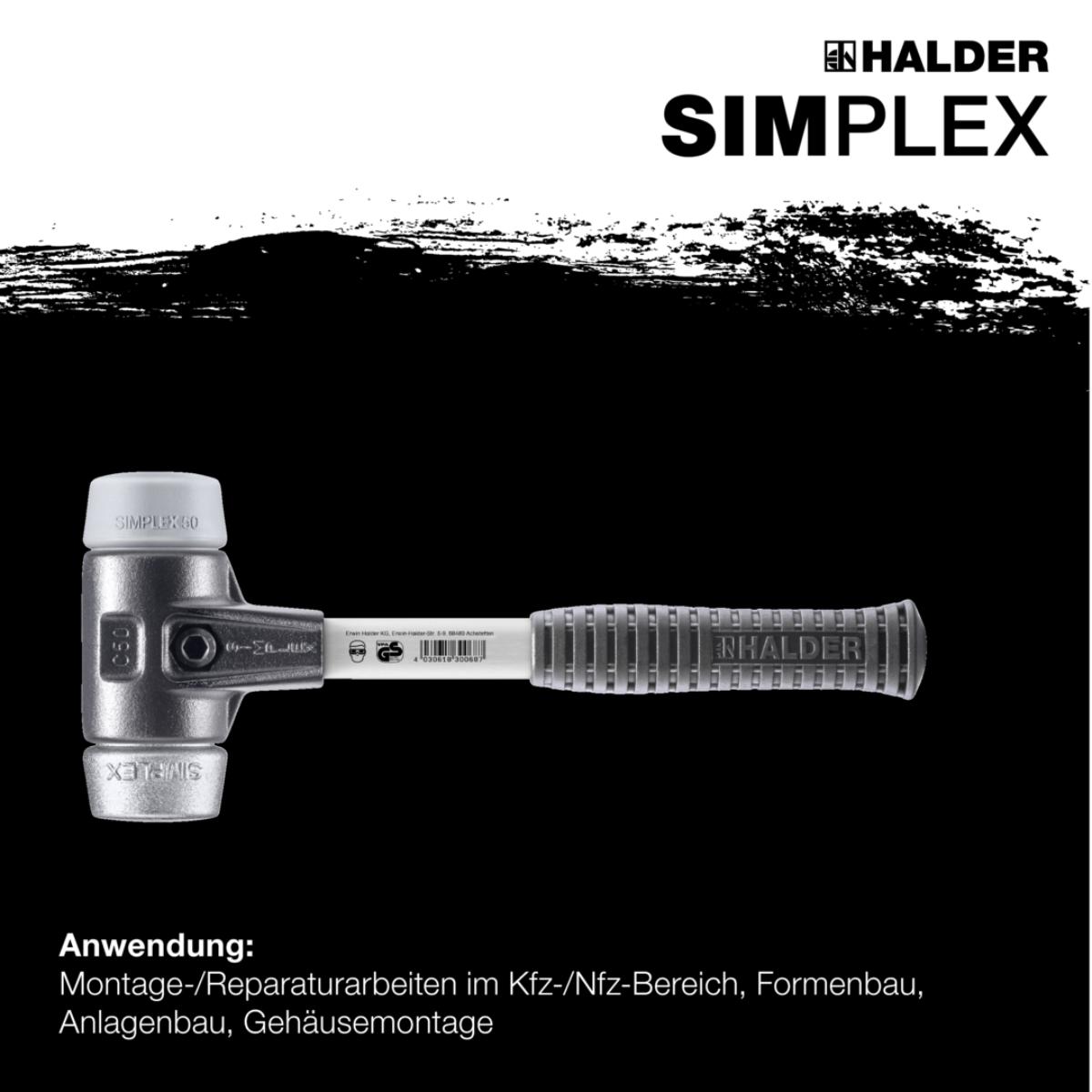 HALDER SIMPLEX - Schonhammer mit verstärktem Tempergussgehäuse und Fiberglasstiel, TPE-mid