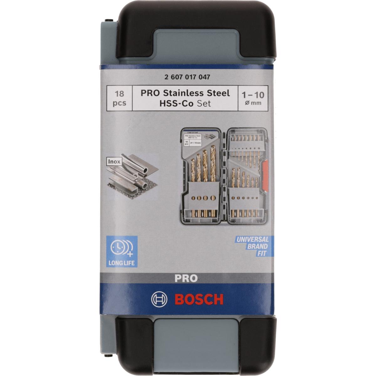 Bosch PRO 18-tlg. Toughbox-Metallbohrer-Set, HSS-Co, DIN 338, 135°, 1–10 mm