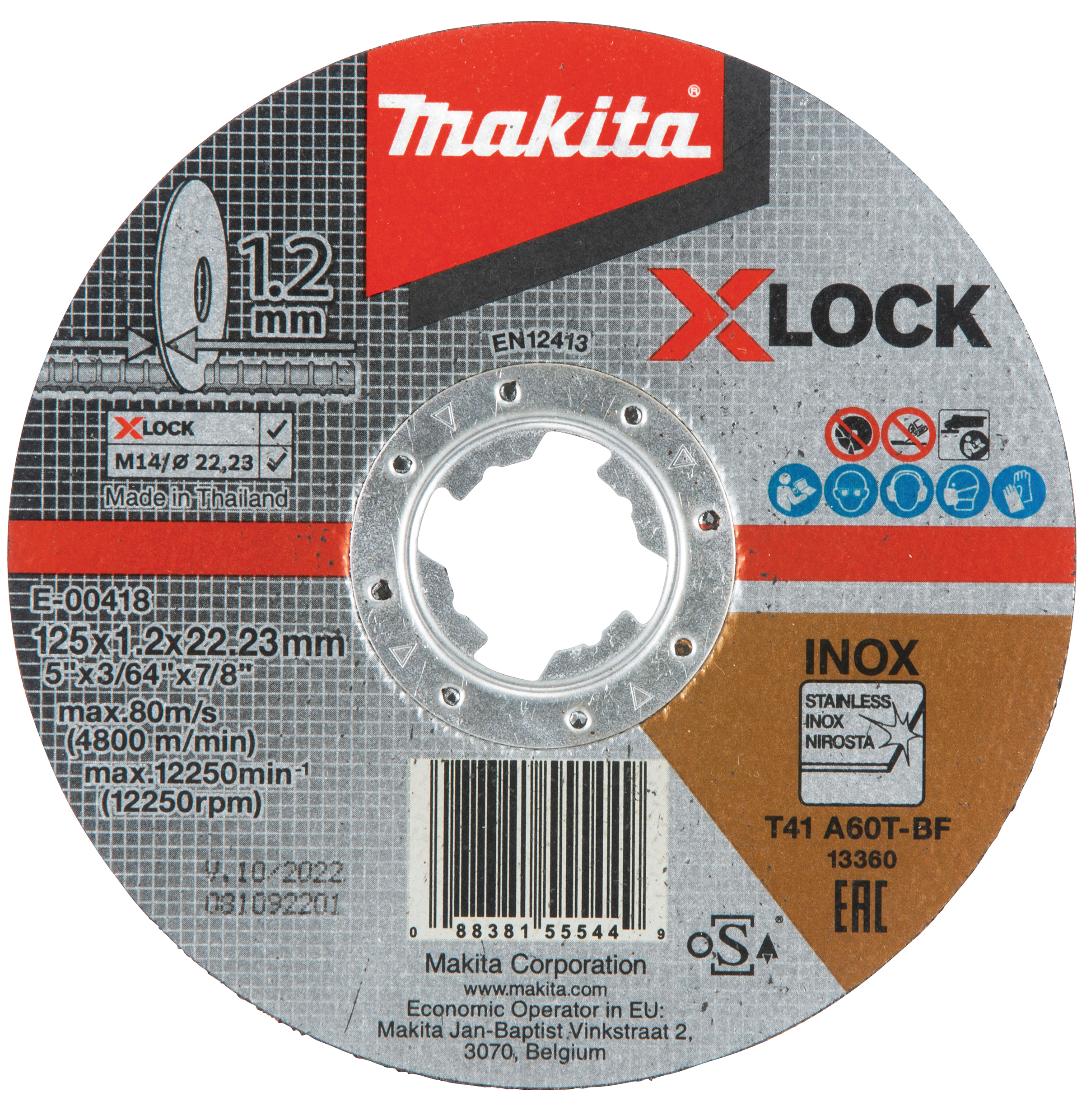 Makita Trennscheibe 125 mm A60T, 1 Stück - A60T INOX - 1,2 mm - X-LOCK - E-00418