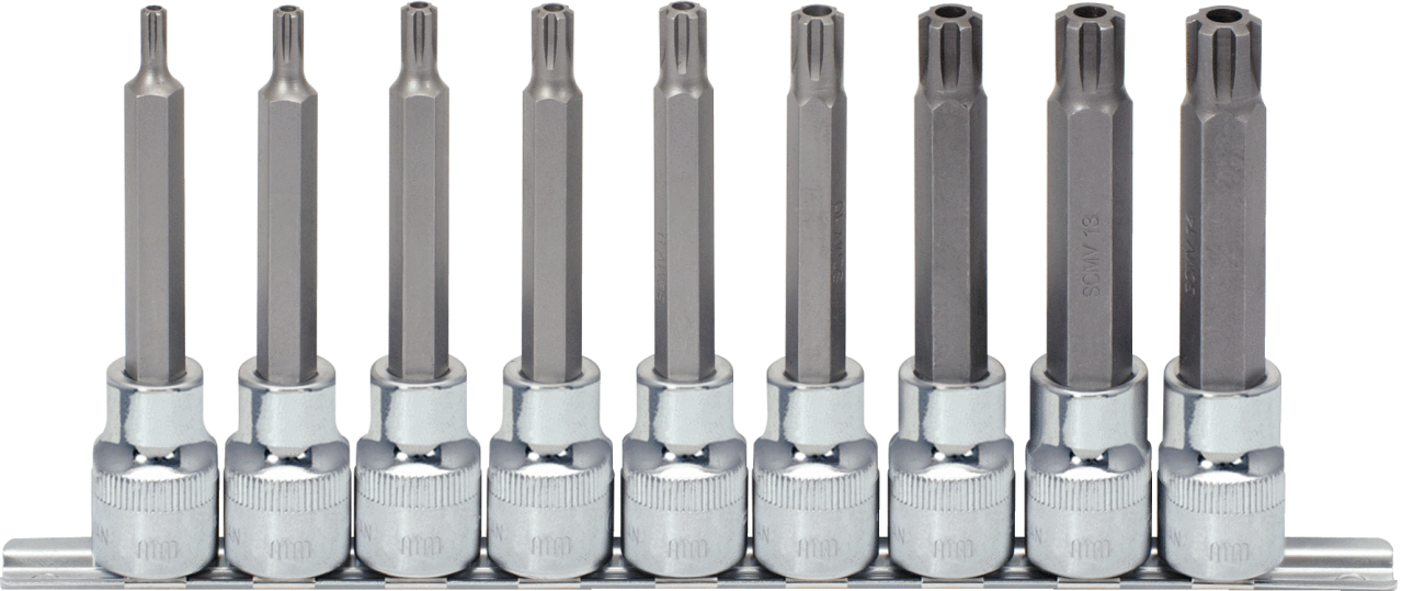 KS Tools 1/2" CHROMEplus RIBE-Bit-Stecknuss-Satz, lang, 9-tlg M5-M14, Bohrung