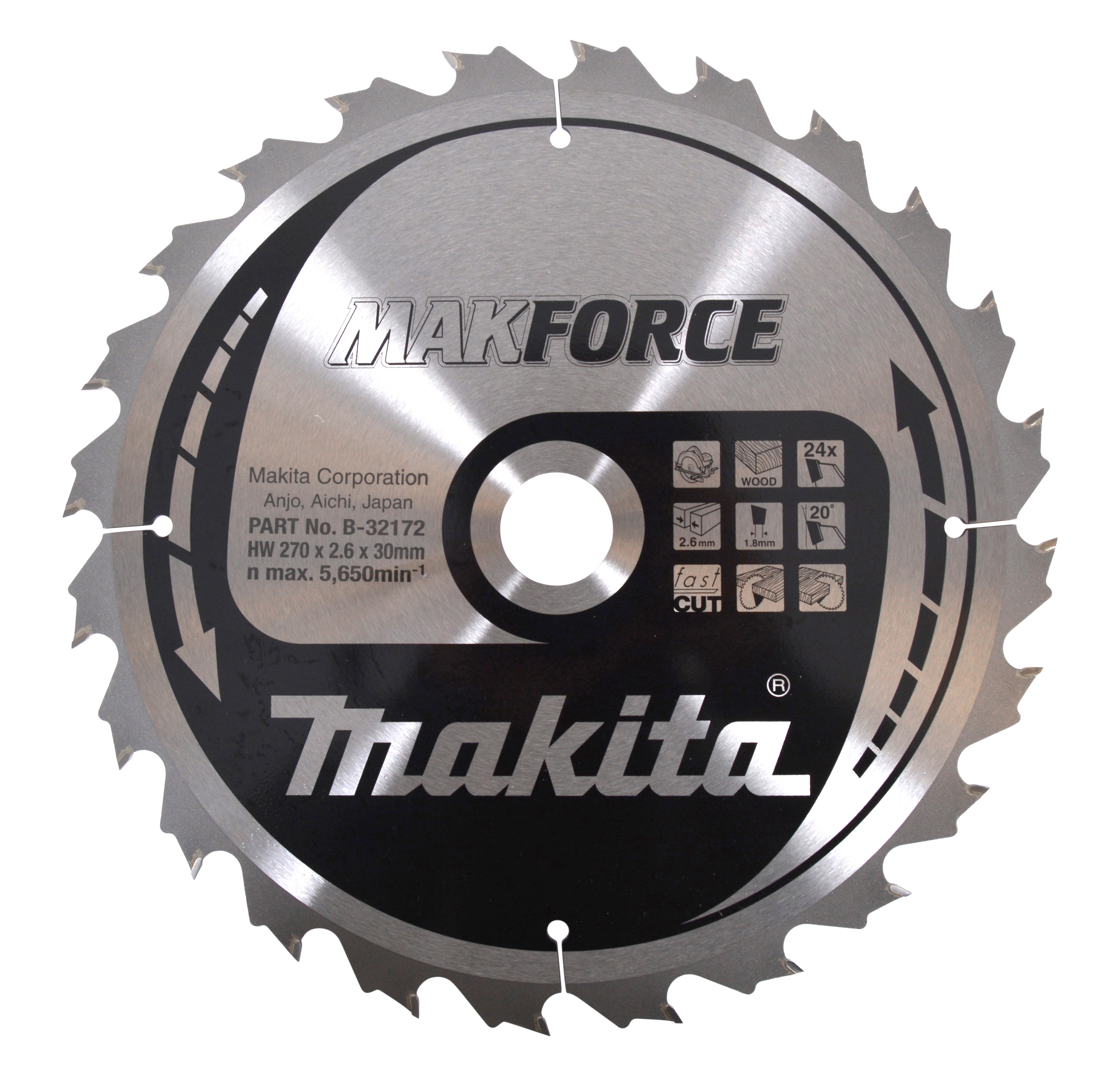 Makita Kreissägeblatt MAKFORCE, 270/30 mm - 24 Zähne - 1,8 mm - FastCut - Holz - B-32172
