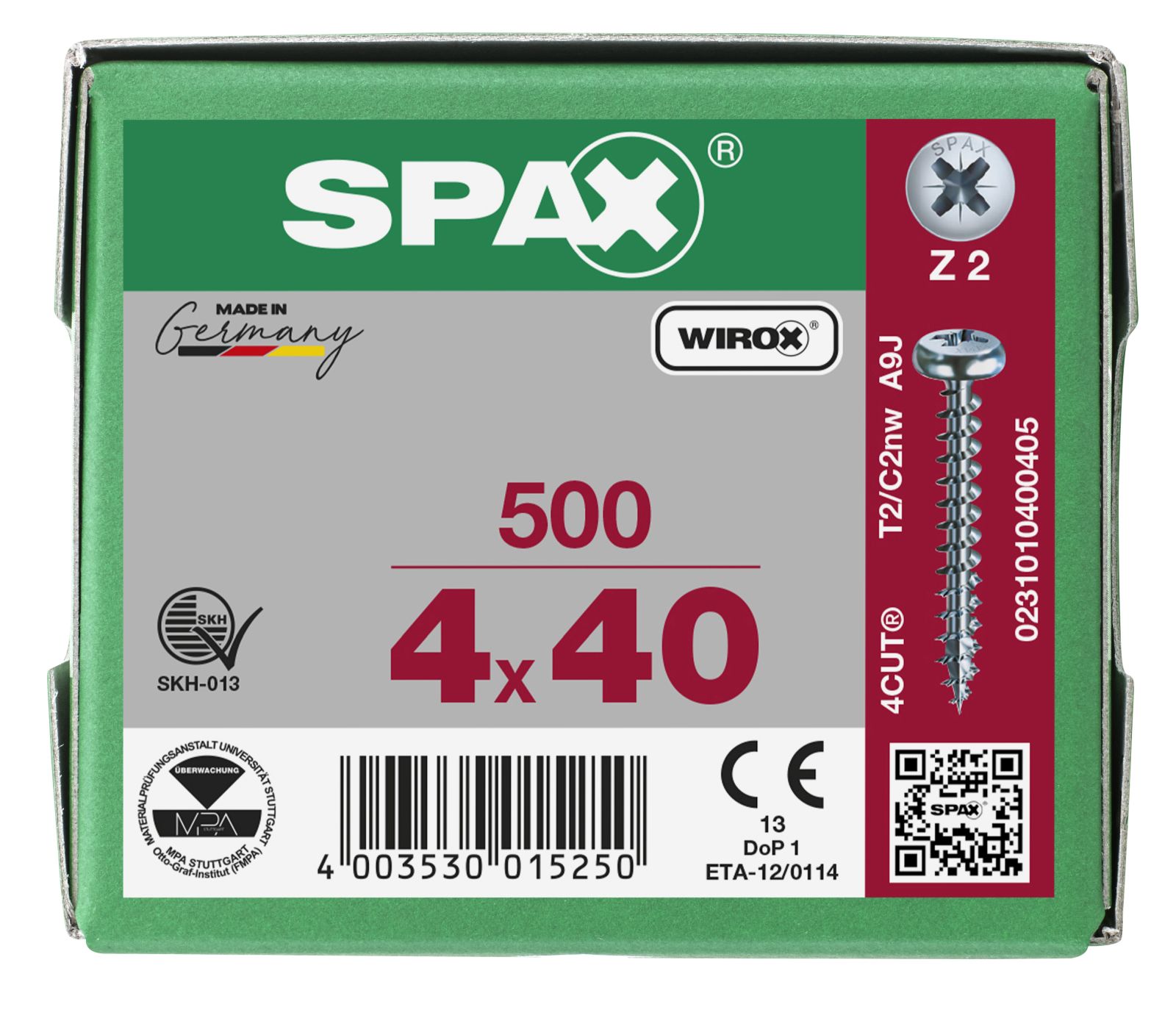 SPAX Halbrundkopf Kreuzschlitz Z2 Vollgewinde WIROX, 500 Stück