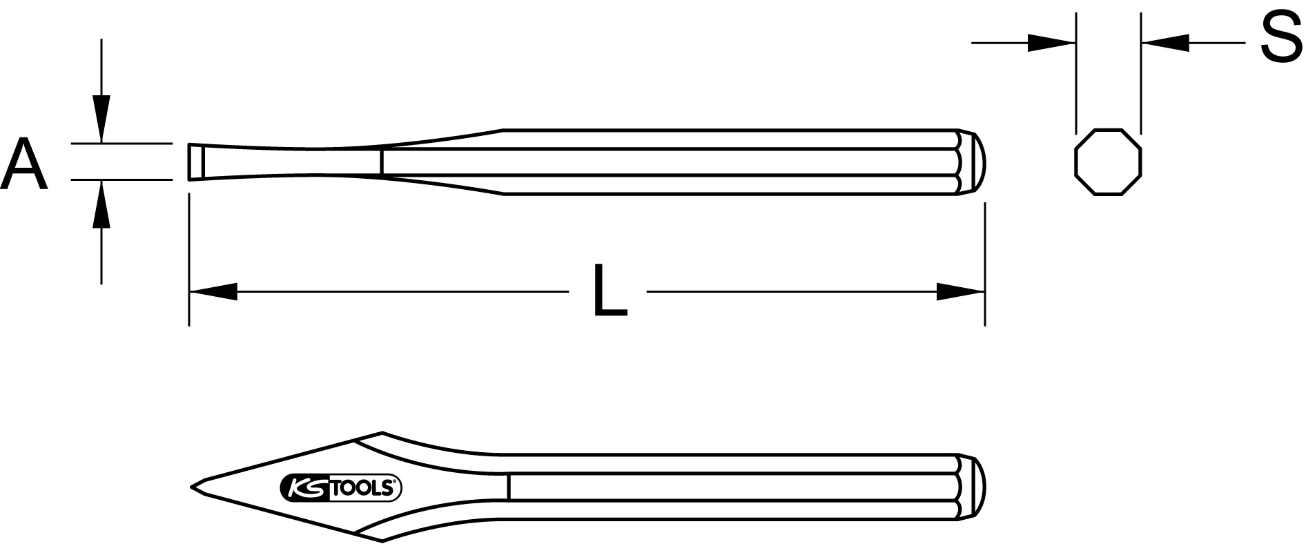 KS Tools Kreuzmeißel, 8-kant, 4x125mm