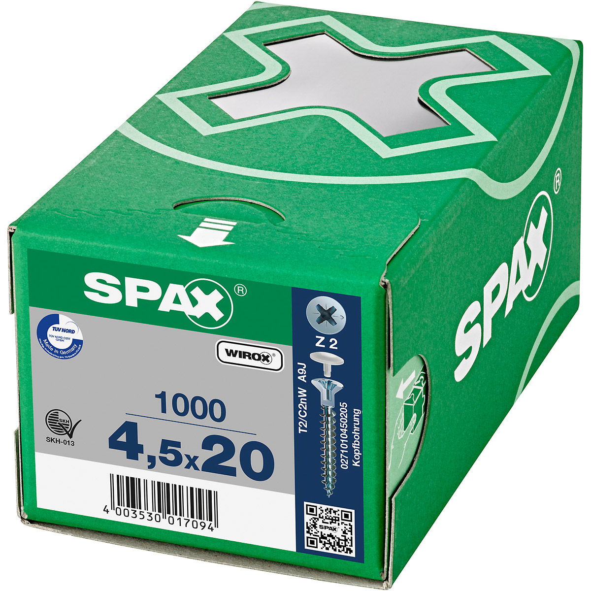 SPAX-S Senkkopf Fräsrippen Kopfbohrung 2,5mm Kreuzschlitz Z2 Vollgewinde WIROX, 1000 Stück
