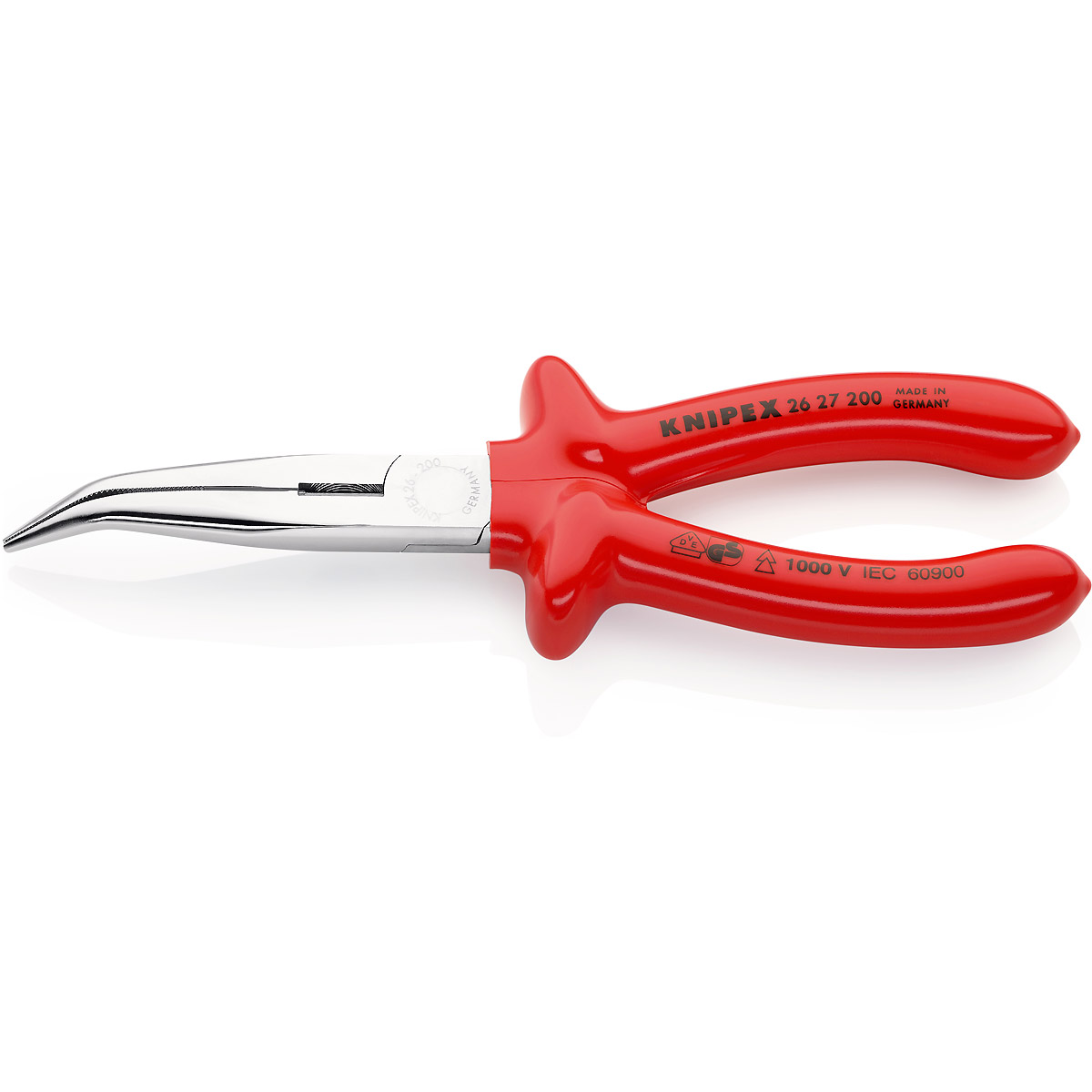 KNIPEX Flachrundzange mit Schneide verchromt mit angewinkelten Backen (Storchschnabelzange)