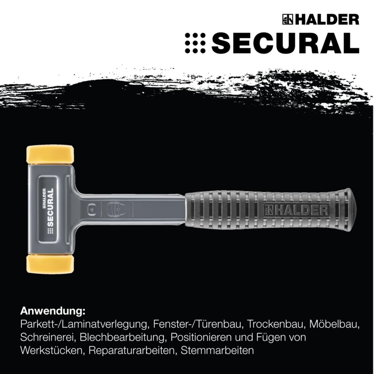 HALDER SECURAL - Schonhammer Kopf und Stiel bruchsicher aus Stahl, Schlageinsätze rechteckig