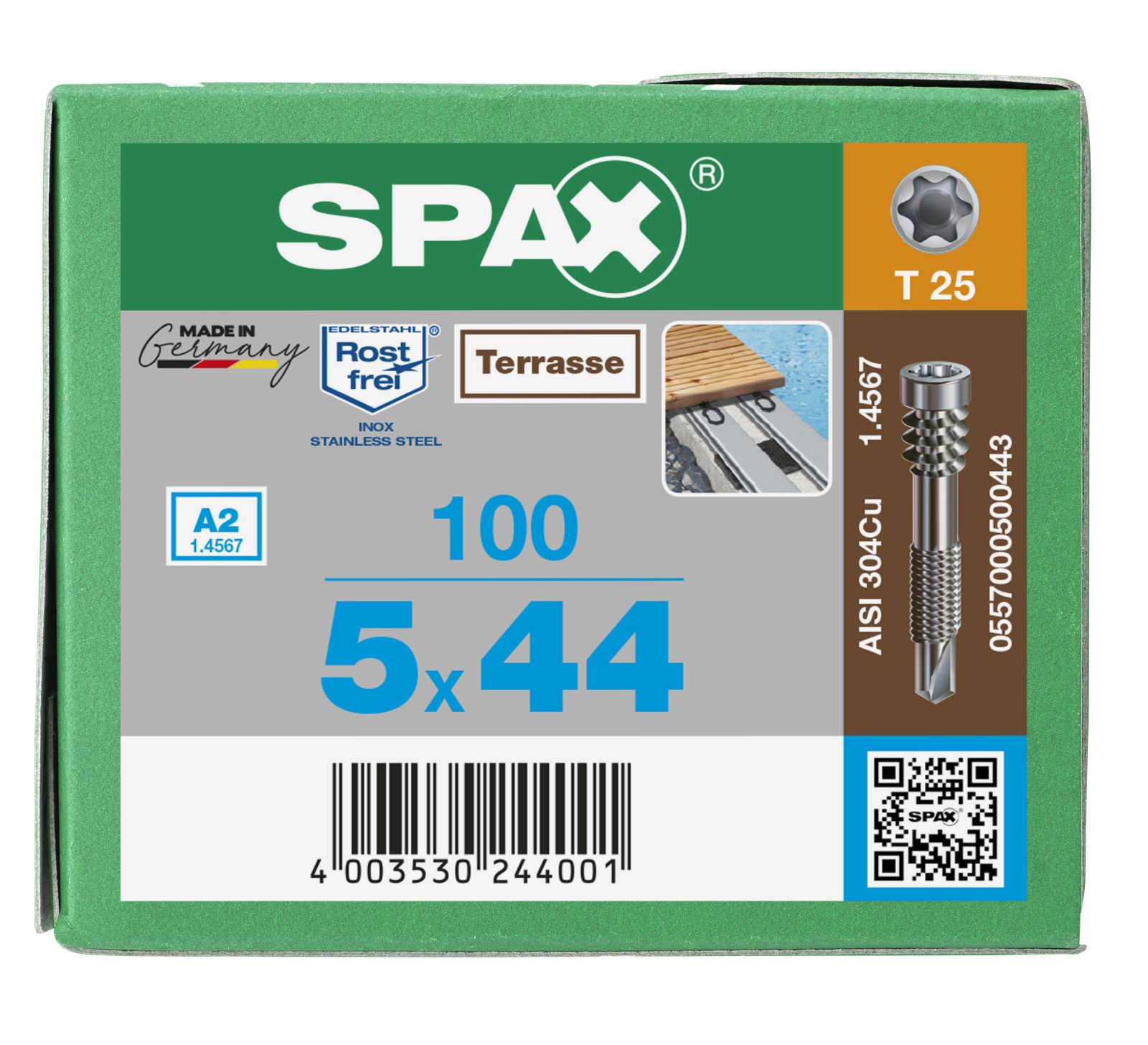 SPAX Terrasse Alu A2 Zylinderkopf T-Star Plus T25 Fixiergewinde Bohrspitze, 100 Stück
