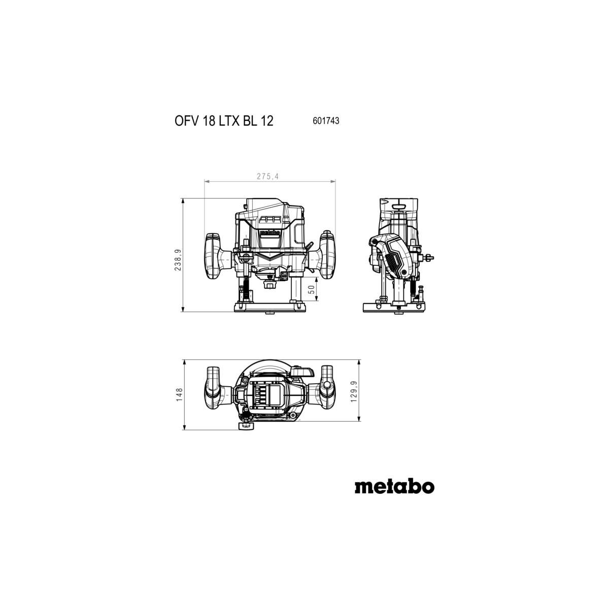 Metabo Akku-Oberfräse OFV 18 LTX BL 12 - 2x 5,5Ah LiHD, ASC 145, metaBOX 340