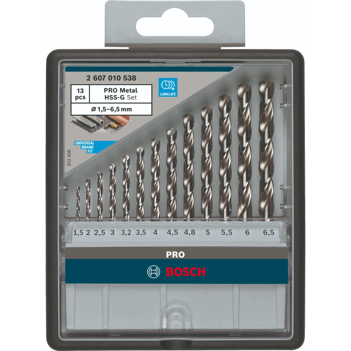 Bosch PRO Metallbohrer-Set Robust Line HSS-G, DIN 135, 135°, 13-teilig, 1,5 - 6,5 mm