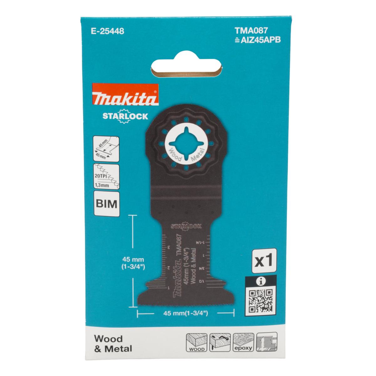 Makita Tauchsägeblatt TMA087 TMA087,BiM, gebogen, 45 x 45 mm, 20 TPI / 1,3 mm, Wood & Metal, 1 Stück