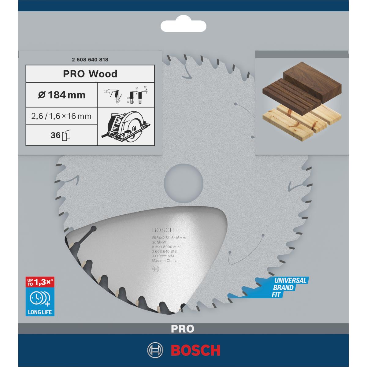 Bosch PRO Kreissägeblatt Optiline Wood für Handkreissägen ø 184 mm, 16 mm Bohrung