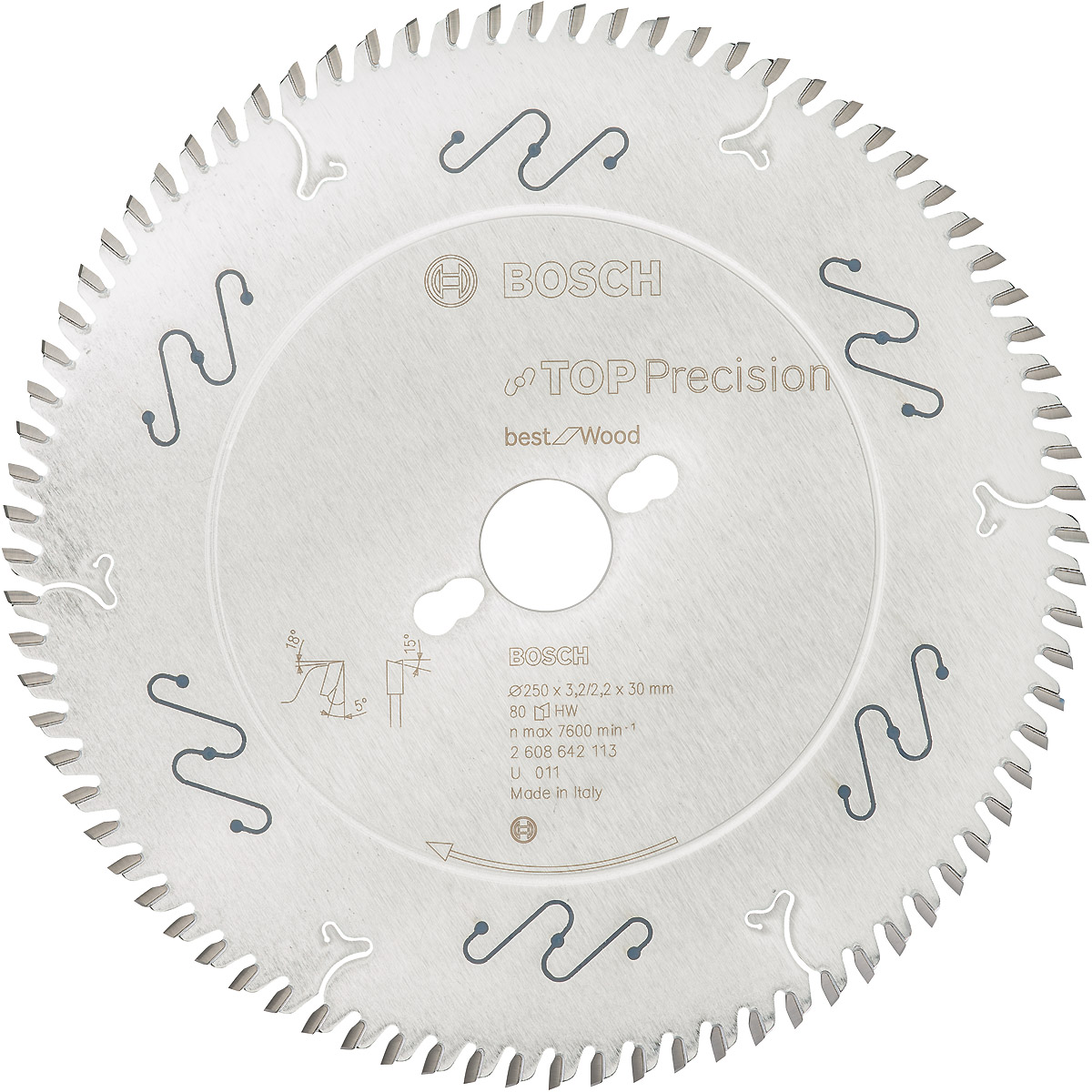 Bosch Kreissägeblatt Top Precision Best for Wood, 250 x 30 x 3,2mm, 80 Zähne